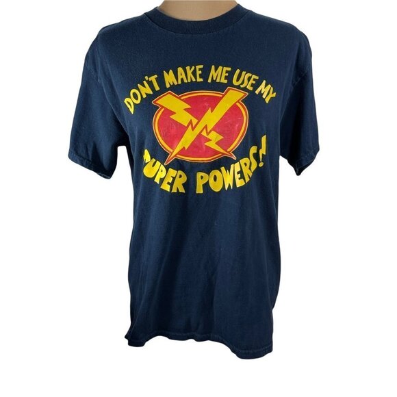 Dont Make Me Use My Super Powers Navy Short Sleeve T-Shirt Size S Small - Picture 1 of 5